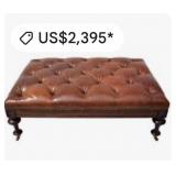 11 - LARGE TUFTED LEATHER ROLLING OTTOMAN