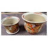 11 - DECORATIVE ASIAN FLORAL PLANTERS PAIR