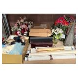 378 - FAUX FLOWERS, GLASSWARE SETS, SCROLLS, MORE