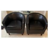 W - PAIR BLACK LEATHER CLUB CHAIRS (L4)