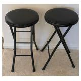 W - TWO BLACK PADDED BAR STOOLS (L59)
