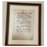 W - FRAMED LATIN GREGORIAN CHANT MANUSCRIPT (L58)