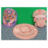 11 - 3 PIECES AZTEC/MAYAN STYLE YCLAY WALL DECOR