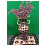11 - DECORATIVE VASE W/ TRAY & FAUX FLOWERS (P3)