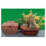 375 - DECOR BOX & PLANTER W/ FAUX FLOWERS (O24)
