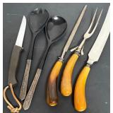 N - VINTAGE CARVING SET, SALAD SERVERS, KNIFE