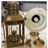 T - VTG BRASS SHIP LANTERN & ELECTRIC WALL SCONCE