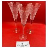 P - THREE WATERFORD CRYSTAL CHAMPAGNE FLUTES