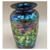 P -SIGNED  ART GLASS MOSAIC VASE 7'T (135)