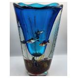 P - SIGNED MURANO ART GLASS AQUARIUM VASE 15'T