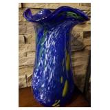 P - COBALT BLUE ART GLASS VASE 13'T (B46)