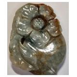 F - CARVED GREEN JADE FLOWER (W177)