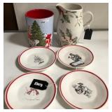 43 - NEW WMC HOLIDAY PLATES, PITCHER & JAR (A27)