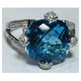 14KT GOLD TOPAZ & DIAMOND RING 6.90GRS