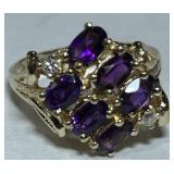 14KT GOLD AMETHYST & DIAMOND RING 4.30GRS