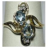 14KT GOLD TOPAZ & DIAMOND RING 3.40GRS