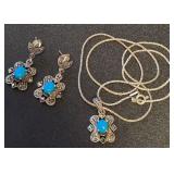 13 - TURQUOISE STERLING JEWELRY SET