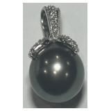 18KT GOLD TAHITIAN PEARL DIAMOND PENDANT 3.50GRS