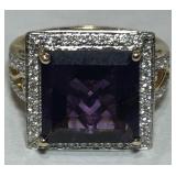 14KT GOLD AMETHYST & DIAMOND RING 7.90GRS