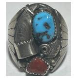 A LARGE STERLING SILVER RING 22.50GRS