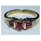 14KT GOLD RUBY & DIAMOND RING 3.20GRS
