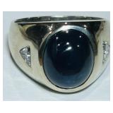 18KT GOLD SAPPHIRE & TRILLION DIAMOND RING 12.2GRS