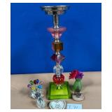436 - LUCITE & METAL CANDLE HOLDER & FIGURINES