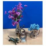 436 - FOUR COLLECTIBLE PIECES WITH FAUX FLOWERS