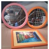 11 - LOT OF 2 COLORFUL MIRRORS & FRAMED PRINT(N18)