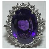 14KT GOLD AMETHYST & DIAMOND RING 9.80GRS