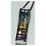 14KT GOLD MULTI COLOR SAPPHIRE PENDANT WITH CHAIN