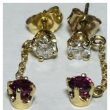 14KT GOLD RUBY & DIAMOND EARRINGS 1.40GRS