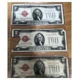3PIECES OF 2 DOLLAR RED SEAL