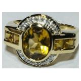 14KT GOLD CITRINE & DIAMOND RING 5.10GRS