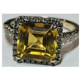 14KT GOLD CITRINE & DIAMOND RING