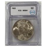 1922 MS 64 PEACE DOLLAR