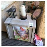 R - PATIO STORAGE BOX, FLAGS, CANDLE LANTERN