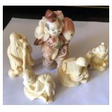 R - FIVE JAPANESE OKIMONO & NETSUKE FIGURINES