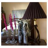 R - CANDLESTICKS, TABLE LAMP, FIGURINES (M65)