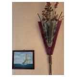 R - WALL VASE WITH FAUX FLOWERS & FRAMED ART (L5)