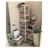 R - PLASTIC STORAGE WITH CONTENTS, STOOL, MORE
