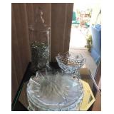 R - GLASS PLATE, COMPOTE BOWL, GLASS JAR (K102)