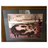 R - FOLK ART PIG FRAMED 15X18' (M19)