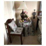 R - SIDE TABLE, LAMP, FIGURINES, CHAIR, MORE