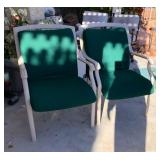 R - TWO MATCHING PATIO CHAIRS WITH CUSHIONS