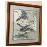 R - BASIL EDE 'BLUE JAYS IN WINTER' ART FRAMED