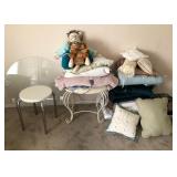 R - STOOLS, GLASS TABLE TOP, PILLOWS, DOLLS (M12)