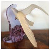 W - SIGNED ART GLASS BIRD SCULPTURE (L89)