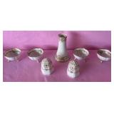W - ANTIQUE PORCELAIN FOOTED BOWLS, VASE, HOLDERS