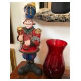 W - RUBY RED GLASS VASE & FIGURINE(L211)